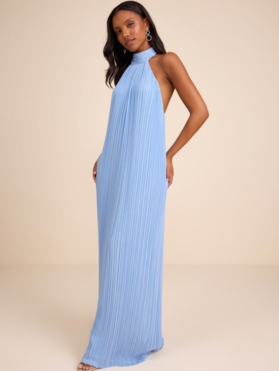 Lulus Dresses & Skirts - Lulus Marta Powder Blue Pleated Backless Maxi Dress - Size XL